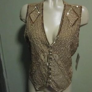 Very unique 100 percent silk and gold beaded vest